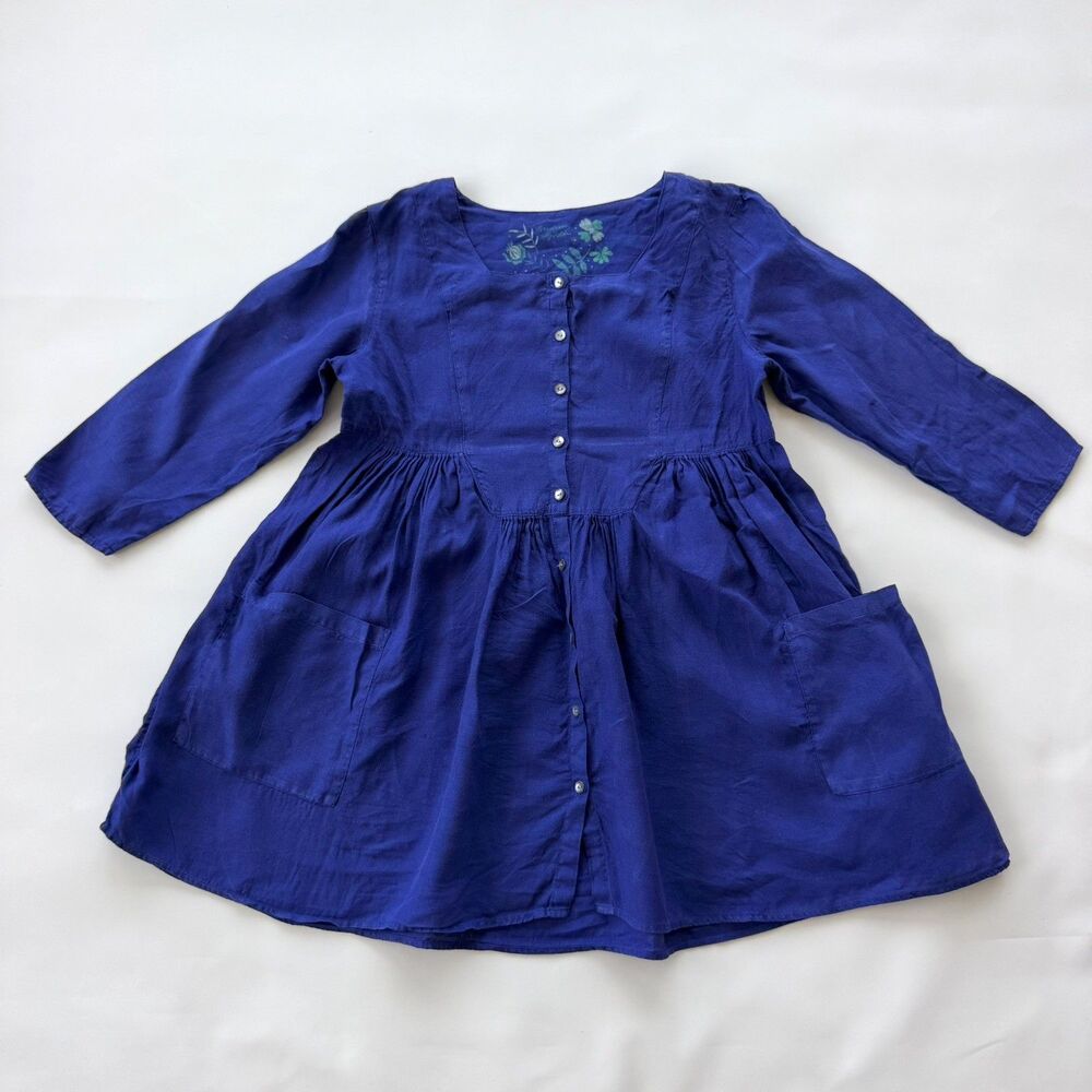 Gudrun Sjoden Tunic Blouse Linen Cotton Lagenlook Boho Button Blue small